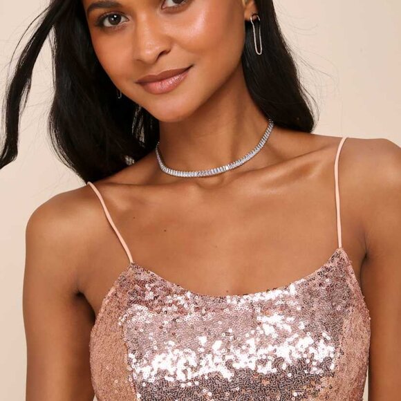 Lulu’s Bring It Rose Gold Sequin Dress - Picture 3 of 6